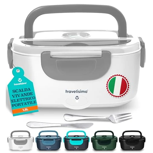 TRAVELISIMO Elektryczne Pudełko na Lunch Przenośny 1,5L Elektryczny Pojemnik na Lunch, 80W 220V/12V/24V ze Stali Nierdzewnej Termiczny pojemnik na lunch do Samochodu, Biura, Domu Pojemnik do samochodu