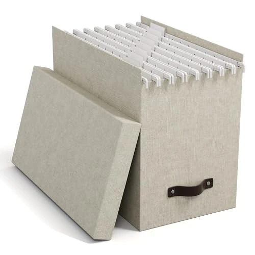 Zeitlich begrenztes Angebot: BIGSO JOHAN Hängeregisterbox A4 – Hängemappenbox mit Deckel und Griff – Schreibtischablage für Hängemappen & Dokumente – Aufbewahrungsbox aus recycelter Faserplatte und Papier – beige von 34.69 € auf 34.69 € (0.00% Rabatt)