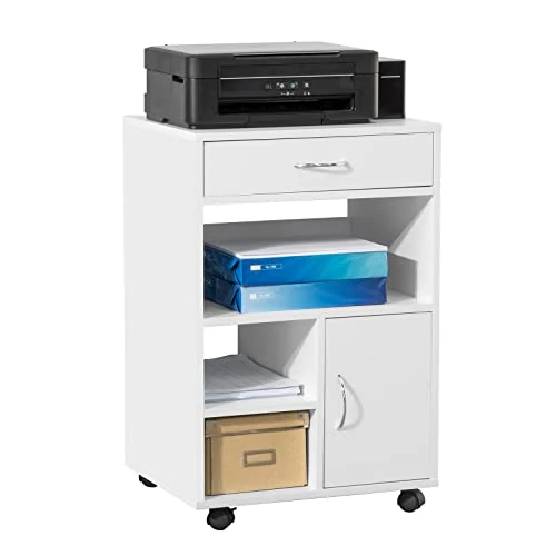 Limited-time offer: SoBuy Printer Stand with Drawer and Door Under Desk Storage Office Cabinet on Wheels Small Filing Cabinet Office Storage White 50x40x75cm FBT106-W from 76.90 GBP to 76.90 GBP (save 0%)