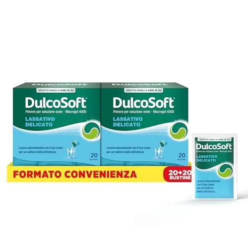 Dulcosoft Polvo médico para aliviar el estreñimiento Paquete de 20 + 20 bolsas de doble pack predosificadas 10 g para adultos y niños a partir de 8 años