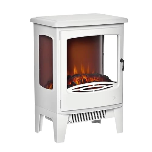 HOMCOM Cheminée électrique avec Effet Flamme et 3 côtés Ouverts, température réglable 900W-1800W, Couverture 20-25m², 39x26x54.8cm, Blanc