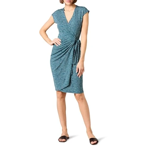 Tijdelijke aanbieding: Amazon Essentials Klassieke wikkeljurk met kapmouwen voor dames (verkrijgbaar in grote maten), blauw madeliefje, L van 34.99 € naar 34.99 € (0.00% korting)
