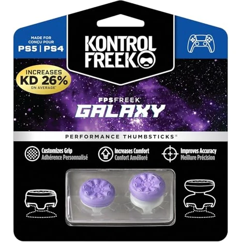 KontrolFreek FPS Freek Galaxy Purple for Playstation 4 (PS4) and Playstation 5 (PS5) | Performance Thumbsticks | 1 High-Rise, 1 Mid-Rise | Purple