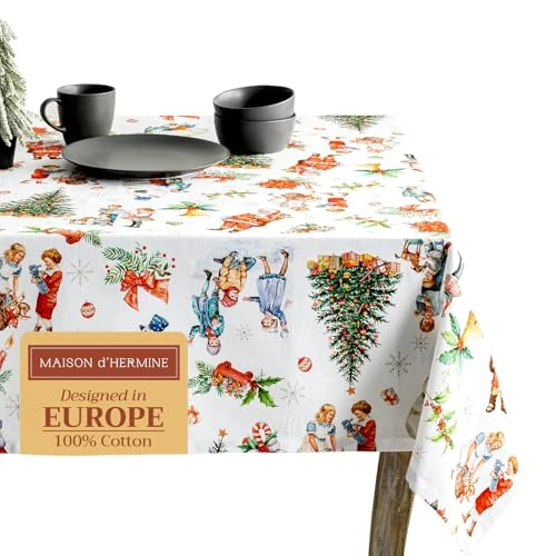 Maison d'Hermine, Chromo - Tovaglia in 100% cotone per cucina, tavolo da pranzo, rettangolare, stile rustico, per feste, matrimoni, giorno del Ringraziamento, Natale (140 x 230 cm)