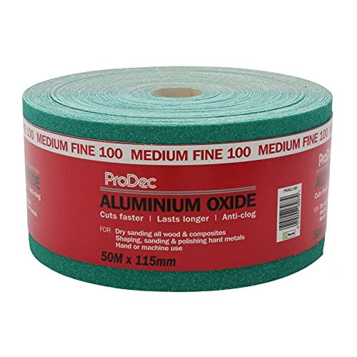 Offre limitée : ProDec Rouleau de 50 m de papier abrasif verte, oxyde d’aluminium, grain 100 moyen-fin pour poncer bois, peinture, joints, métal et plus, papier abrasif compatible avec les ponceuses électriques de 49.70 € à 49.70 € (0.00% de remise)