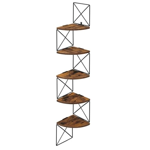 Offerta a tempo: VASAGLE Scaffale Angolare a Parete con 5 Ripiani, Libreria Angolare, Mensole da Muro ad Angolo, per Camera da Letto Soggiorno Bagno Cucina Studio, Marrone Vintage e Nero LLS851B01 - 38% da 39.99 € a 24.78 €