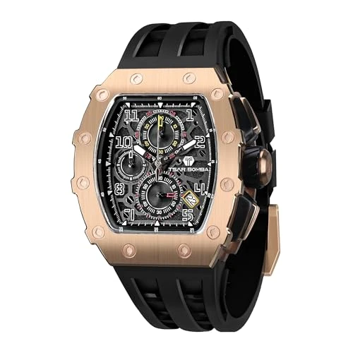 Oferta ograniczona: TSAR BOMBA Męski zegarek luksusowy, wodoodporny 50 m, analogowy, chronometr, szkielet, kwadratowy, duża tarcza, nurkowanie, zegarki sportowe, japoński mechanizm, silikonowa, świecąca szafirowa z 882.63 EUR na 882.63 EUR (znizka 0%)