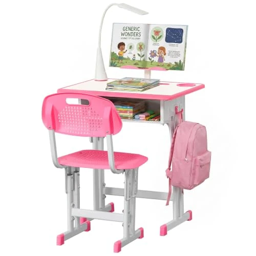 Offerta a tempo: HOMCOM Set Scrivania e Sedia per Bambini 6-12Anni Altezza Regolabili Rosa - 0.00% da 73.95 € a 73.95 €