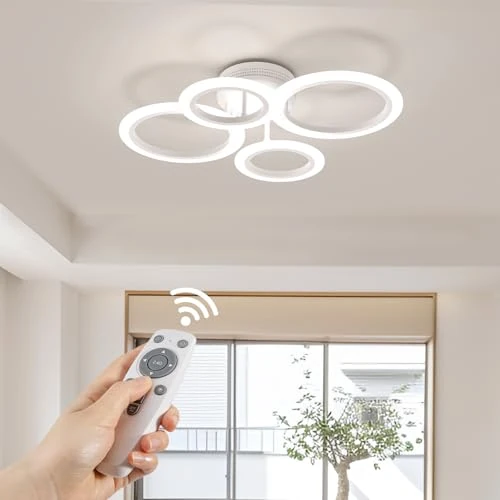 Offerta a tempo: RUYI Lampadario LED Soffitto, Lampadario Cucina Bianca Dimmerabile 2800-7000K, 4 Anello Design lampadario Camera da Letto con Telecomando,Adatto per Sale,Cucine,Corridoi e Sale da Pranzo, 48W - 19% da 84.99 € a 68.79 €
