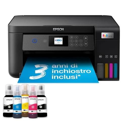 Offerta a tempo: Epson EcoTank ET-2851 Stampante Multifunzione A4, Serbatoi Ricaricabili Alta Capacità, 5 Flaconi Inclusi pari a 14000pag B/N 5200pag Colore, Display LCD - 31% da 359.99 € a 246.98 €
