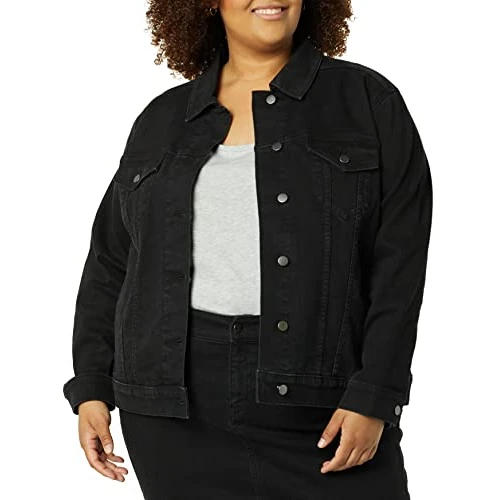 Amazon Essentials Veste en Jean Coupe Classique (Disponible en Grande Taille) Femme, Délavé Noir, 4XL Grande taille