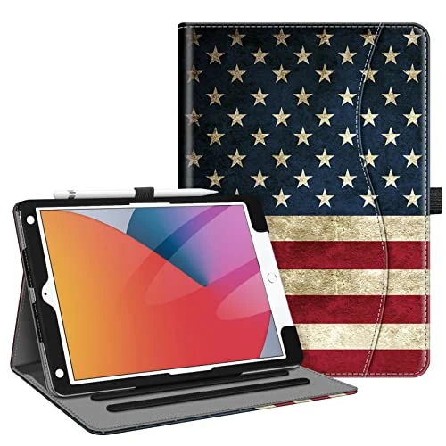 Fintie Custodia per iPad 9a/8a/7a generazione (2021/2020/2019) da 10,2 pollici - [Protezione angolare] Custodia con supporto per visualizzazione multi-angolo con tasca e portapenne, spegnimento