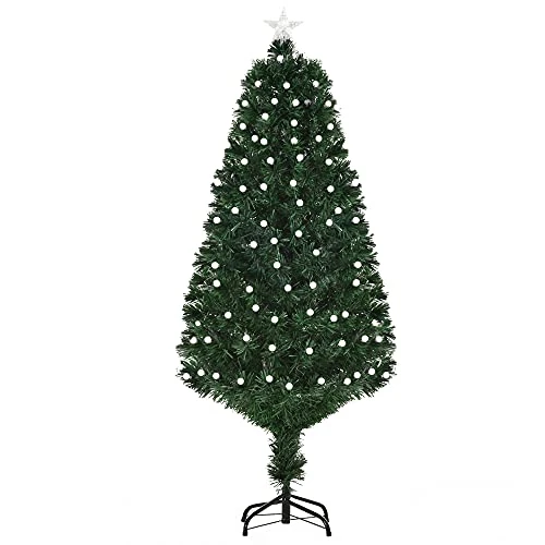 HOMCOM Árbol de Navidad artificial con 170 luces LED y fibras ópticas, 170 ramas y base de metal plegable, diámetro 70 x 150 cm, verde