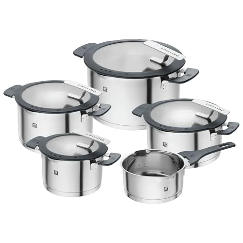 Limited offer: ZWILLING Simplify 9-pc Cookware Set, Premium Stainless Steel Pots and Pans Set for Kitchen, Induction Cooktops & BBQ Sides, Oven Safe, Dishwasher Safe, Grey Handles from 401.99 EUR to 401.99 EUR (save 0%)