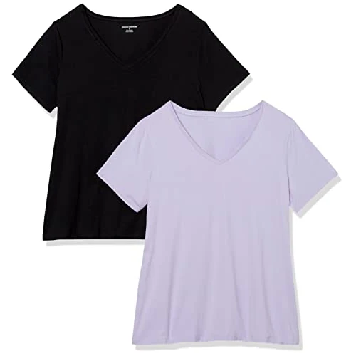 Oferta limitowana: Amazon Essentials damski T-shirt z krótkim rękawem i z dekoltem w serek, 2 sztuki, czarny/lawendowy, 5XL, duże rozmiary z 113.82 zł na 113.82 zł (oszczędź 0.00%)