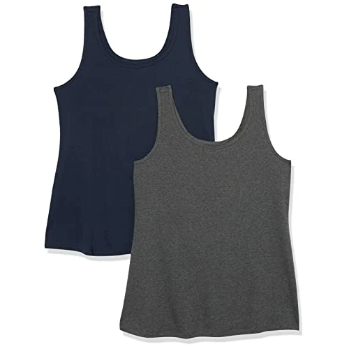 Limited-time offer: Amazon Essentials Women's Plus Size Tank Top, Pack of 2, Charcoal Heather/Navy, 5XL Plus from 7.75 GBP to 7.00 GBP (save 10%)