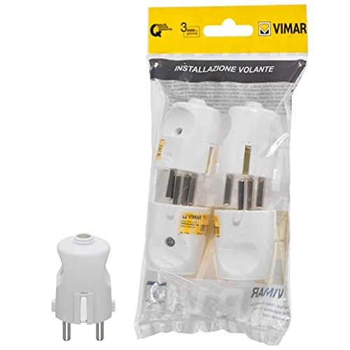 Vimar FP00230.B Schuko-Stecker 2P+T 16 A 250 V~ 4 Stück, deutscher Standard, axialer Kabelausgang, weiß