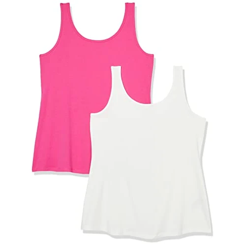 Amazon Essentials Women's Plus Size Tank Top, Pack of 2, Dark Pink/White, 4XL Plus