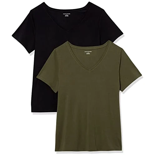 Limited-time offer: Amazon Essentials Women's Plus Size Short-Sleeve V-Neck T-Shirt, Pack of 2, Black/Olive, 4X from $11.90 to $11.90 (save 0.00%)