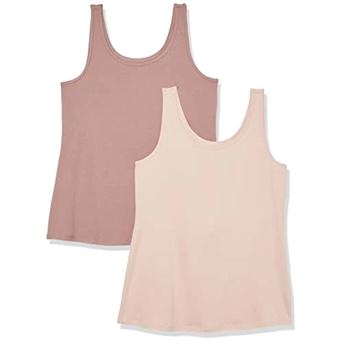Amazon Essentials Canottiera da donna (disponibile in taglie forti), confezione da 2, colore cipria/tortora scuro, XXL Plus
