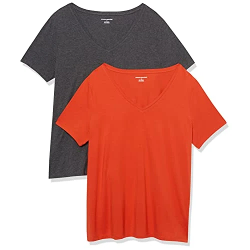 Offerta a tempo: Amazon Essentials T-Shirt da Donna a Maniche Corte con Scollo a V (Taglie Forti Disponibili), Confezione da 2, Grigio Antracite/Rosso Pomodoro, 3X - 0.00% da 16.49 € a 16.49 €