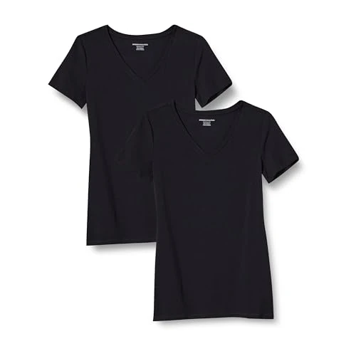 Amazon Essentials T-Shirt da Donna a Maniche Corte con Scollo a V (Disponibile in Taglie Forti), Confezione da 2, Nero, 6X
