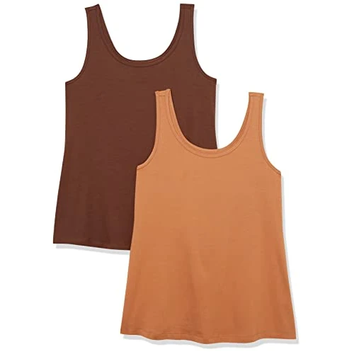 Amazon Essentials Tanktop voor dames (verkrijgbaar in grote maten), 2 stuks, diepbruin/licht karamel, 3x