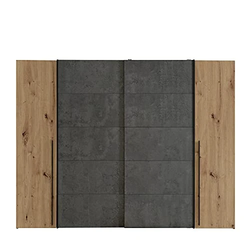 AVANTI TRENDSTORE - Fahda - Armario con puertas batientes y correderas, en el interior con perchero y estantes, disponible en varios colores. Dimensiones: 270,3 x 210 x 61,2 cm (grafito/roble Artisan)