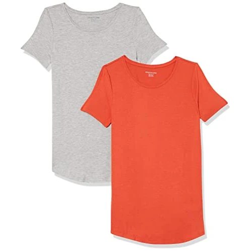 Oferta limitada: Amazon Essentials Túnica de Cuello Redondo y Manga Corta Mujer, Pack de 2, Gris Claro Mezcla/Rojo Tomate, XS de 16.89 € a 16.89 € (ahorro 0.00%)