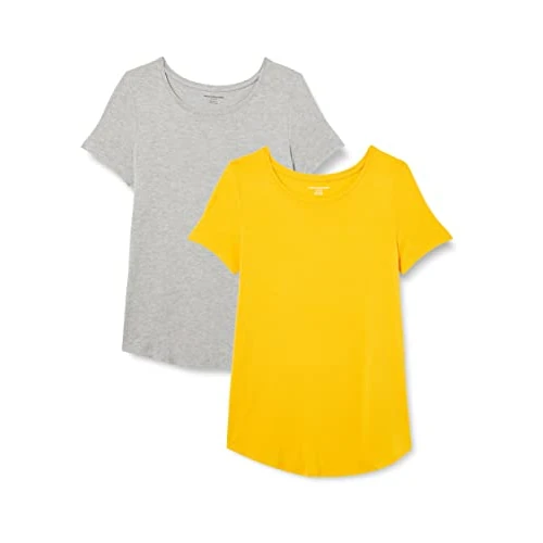 Amazon Essentials Dames tuniek met korte mouwen en ronde hals, 2 stuks, lichtgrijs heather/goudgeel, L