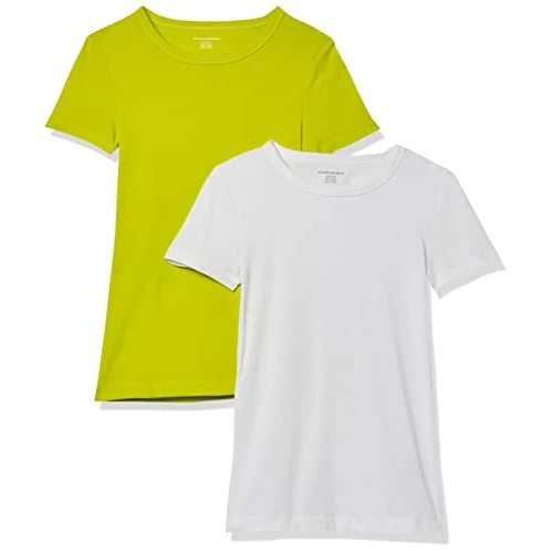 Limited-time offer: Amazon Essentials Women's Slim-Fit Short-Sleeve Crewneck T-Shirt, Pack of 2, White/Lime Green, XXL from 20.90 GBP to 20.90 GBP (save 0%)