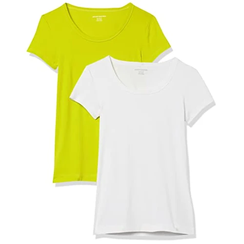 Limitiertes Angebot: Amazon Essentials Damen Basic U-Ausschnitt T-Shirt mit Flügelärmeln aus Modal-Baumwolle, Schmaler Passform, 2er-Pack, Weiß/Lindgrün, XL von 13.60 EUR auf 13.60 EUR (Spare 0%)