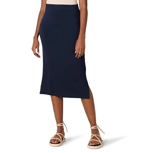 Amazon Essentials Women's Pull-on Knit Midi Skirt (Available in Plus Sizes), Navy, 5XL Plus