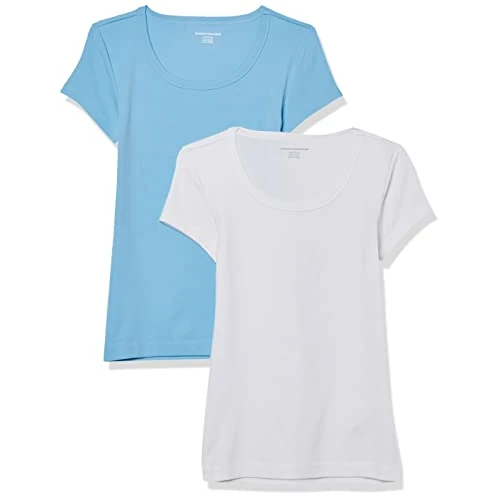 Limited-time offer: Amazon Essentials Women's Slim-Fit Cap-Sleeve Scoop Neck T-Shirt, Pack of 2, White/Light Blue, XL from 13.60 GBP to 13.60 GBP (save 0%)