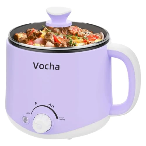 Oferta limitada: Vocha Olla Eléctrica Recta Pequeña, 1.6L Olla de Cocina Portátil de Antiadherente con Mantener la Función Caliente, 250W/600W Olla de Viaje Multifunción para Sopa/Ramen/Pasta/Huevo/Verdura-Púrpura de 49.99 € a 49.99 € (ahorro 0.00%)
