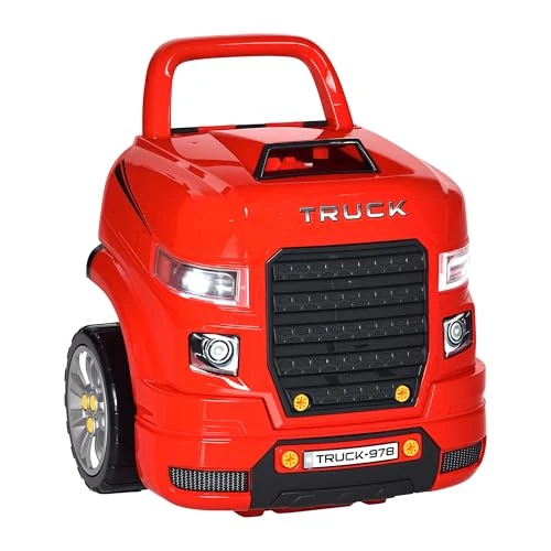 Offerta a tempo: HOMCOM Officina Camion Giocattolo con Motore e 61 Accessori per Bambini 3-5 Anni, Ruote e Maniglia, 40x39x47cm, Rosso - 19% da 60.95 € a 49.21 €