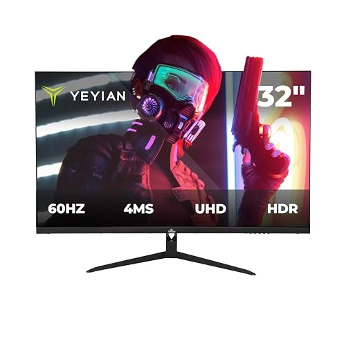 YEYIAN Flachbildschirm Gaming 32” 4K UHD HDR | 3840x2160 | IPS | View 178° | 1000:1 | 60 Hz | 16:9 | 1 Milliarde Farben | Reaktionszeit 4 ms | NVIDIA G-Sync AMD FreeSync | Redner | VESA | DP/HDMI/USB