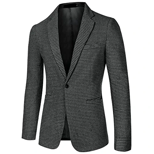 Lars Amadeus Chaqueta deportiva casual a cuadros para hombre con solapa con muescas botón pata de gallo Blazer, Negro, 54
