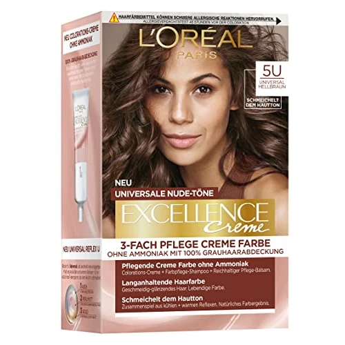 Offerta a tempo: L'Oréal Paris Colore permanente per capelli per ogni tono della pelle, colorazione senza ammoniaca,tonalità nude universali con copertura completa dei capelli grigi, crema eccellente, n. 5U marrone - 0.00% da 11.90 € a 11.90 €