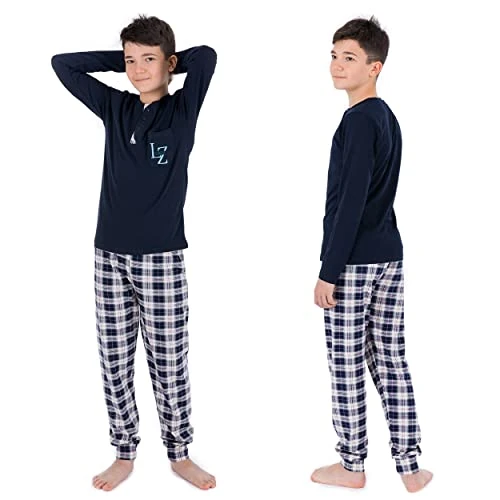 Offerta a tempo: LOREZA ® Ragazzi Set Pigiama Due Pezzi in Cotone (164-170 (14-15 Anni), Blu) - 0.00% da 25.90 € a 25.90 €