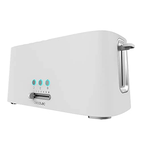 Cecotec Toast & Taste 9000 White Plastic Double Toaster with 2 Extra Wide Short Slots, White Design (Double Long Slot)