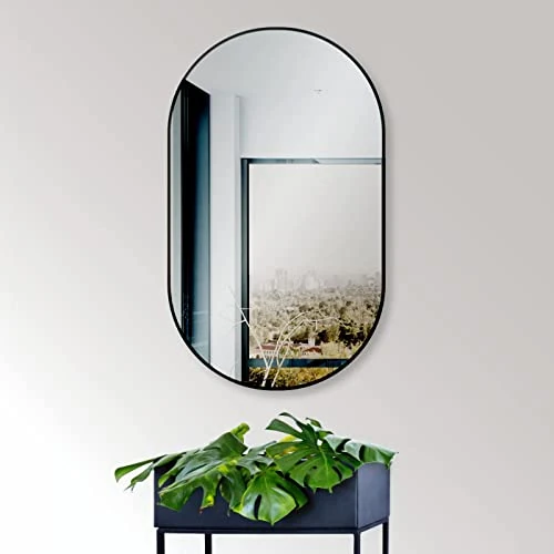 Offerta a tempo: HOKO® Specchio da Parete Ovale 45 x 75 cm con Cornice in Metallo Nero Opaco. può Essere Montato in Alto e QUADRICALE. Bagno, corridoio, Camera da Letto, Soggiorno - 0.00% da 79.00 € a 79.00 €