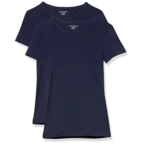 Offerta a tempo: Amazon Essentials T-Shirt Girocollo a Maniche Corte Slim Donna, Pacco da 2, Blu Marino, L - 44% da 24.70 € a 13.88 €