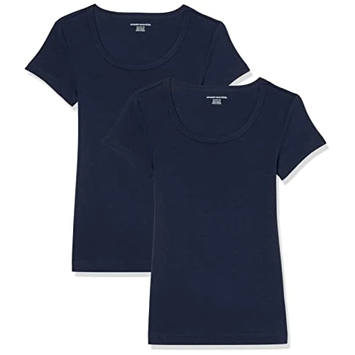 Amazon Essentials Women's Slim-Fit Cap-Sleeve Scoop Neck T-Shirt, Pack of 2, Navy, XL
