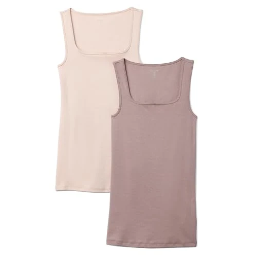 Tijdelijke aanbieding: Amazon Essentials Tanktop voor dames, slimfit, vierkante hals, 2 stuks, lichtbeige/donkertaupe, XS van 20.99 € naar 20.99 € (0.00% korting)