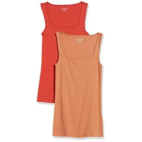 Zeitlich begrenztes Angebot: Amazon Essentials Damen Schmal Geschnittenes Tanktop Mit Quadratischem Ausschnitt, 2er-Pack, Ziegelrot/Helles Karamell, XS von 18.05 € auf 18.05 € (0.00% Rabatt)