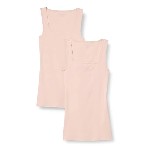 Oferta limitada: Amazon Essentials Camiseta sin Mangas de Corte Ajustado con Cuello Cuadrado Mujer, Pack de 2, Beige Claro, L de 14.88 EUR a 14.88 EUR (ahorro 0%)