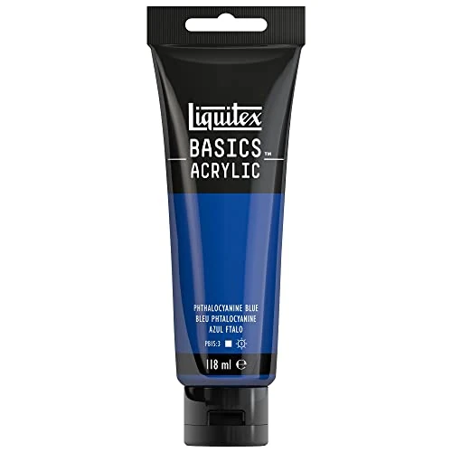 Liquitex 8870025 Basics - Pittura acrilica, Pigmenti per artisti monopigmentati, Resistente alla luce, durevole nel tempo, Finitura satinata, Tubo da 118 ml - Blu Di Ftalocianina