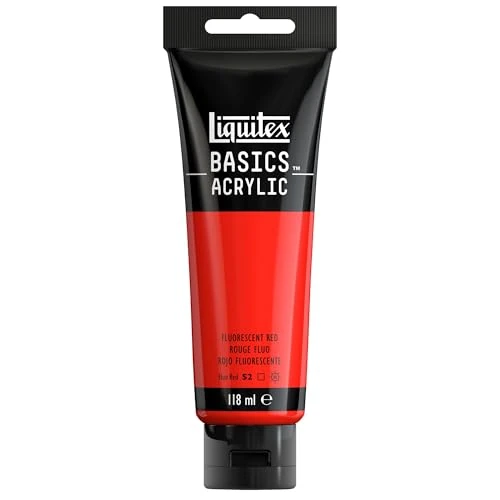 Offerta a tempo: Liquitex 8870072 Basics - Pittura acrilica, Pigmenti per artisti monopigmentati, Resistente alla luce, durevole nel tempo, Finitura satinata, Tubo da 118 ml - Rosso Fluorescente - 23% da 12.89 € a 9.95 €