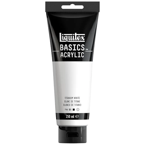 Tijdelijke aanbieding: Liquitex Basics 88700229 Monopigmenteerde acrylverf, kunstenaarspigmenten, lichtecht, gemiddelde viscositeit, achivkwaliteit, zijdeglanzende afwerking, 250ml - Titanium White van 14.50 € naar 8.50 € (41% korting)